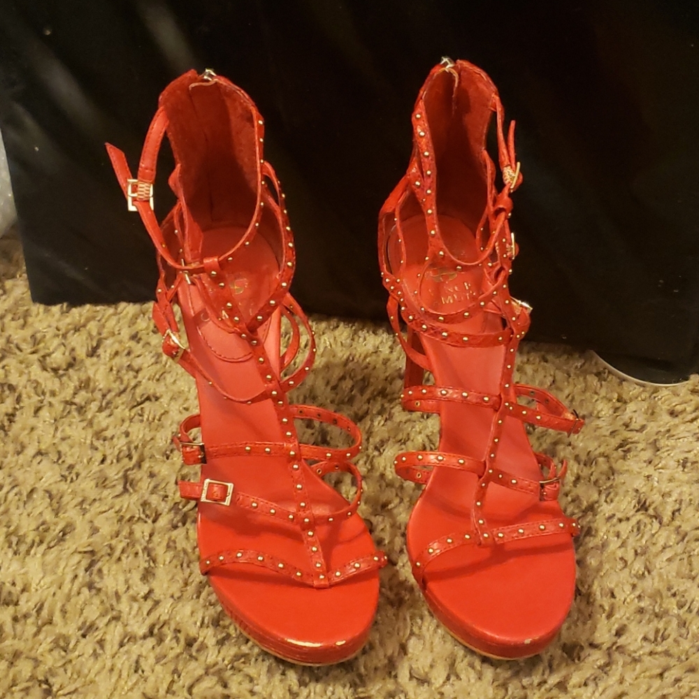 Red strappy heels